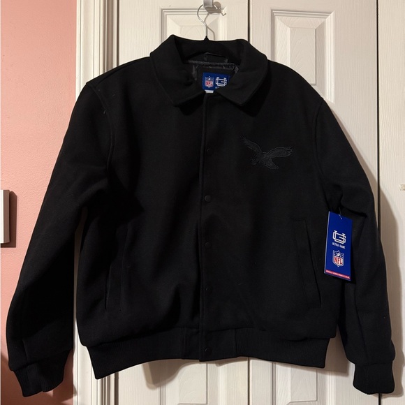 NFL Philadelphia eagles Black felt Bomber varsity vintage style Jacket MEDIUM - Picture 1 of 8